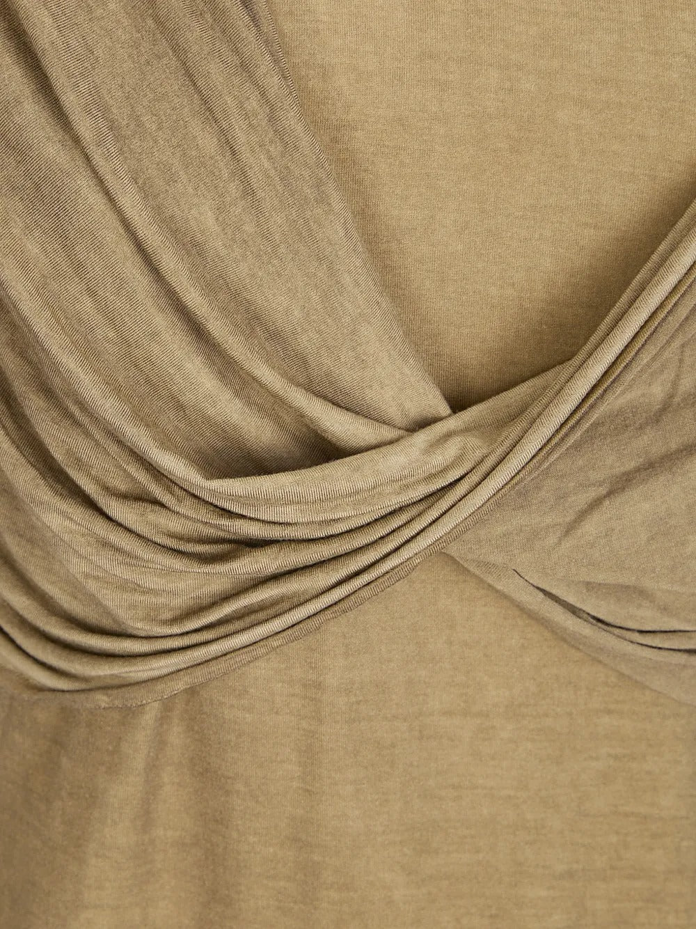 Close up of the tan top, showing texture of the modal fabric
