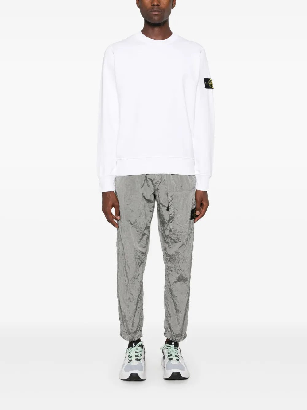 White sweatshirt, full body view