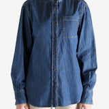 Blue jacket worn by a person, showing the jacket fit