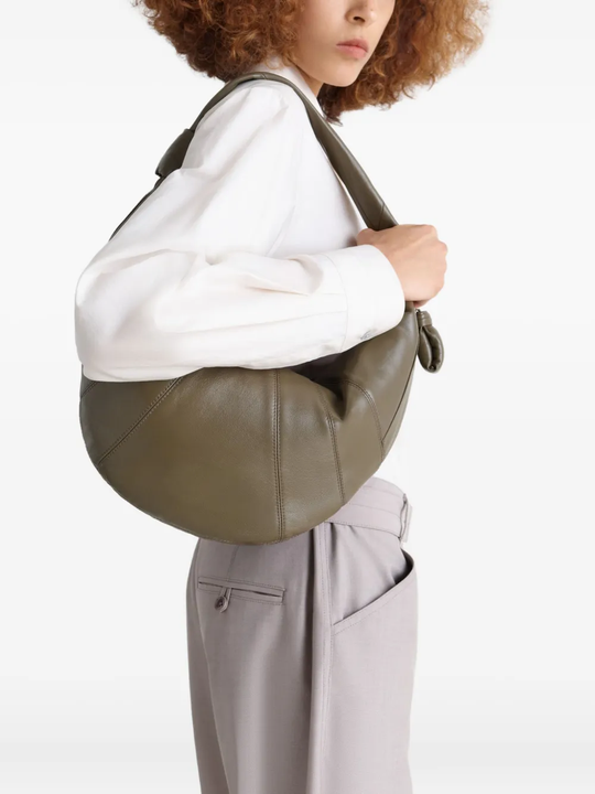 Tan bag, full body view