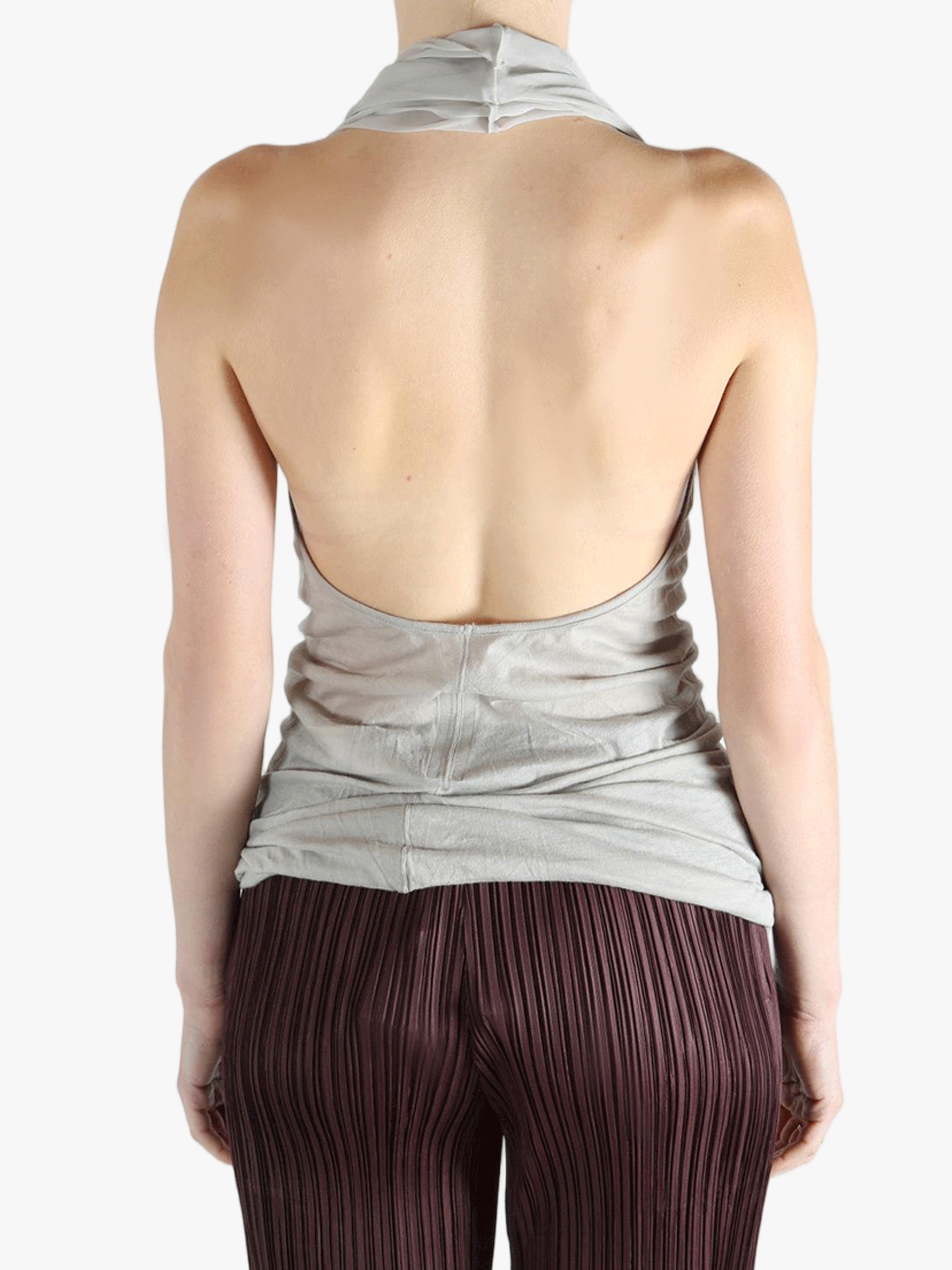 Grey top worn by a person, showing the top fit