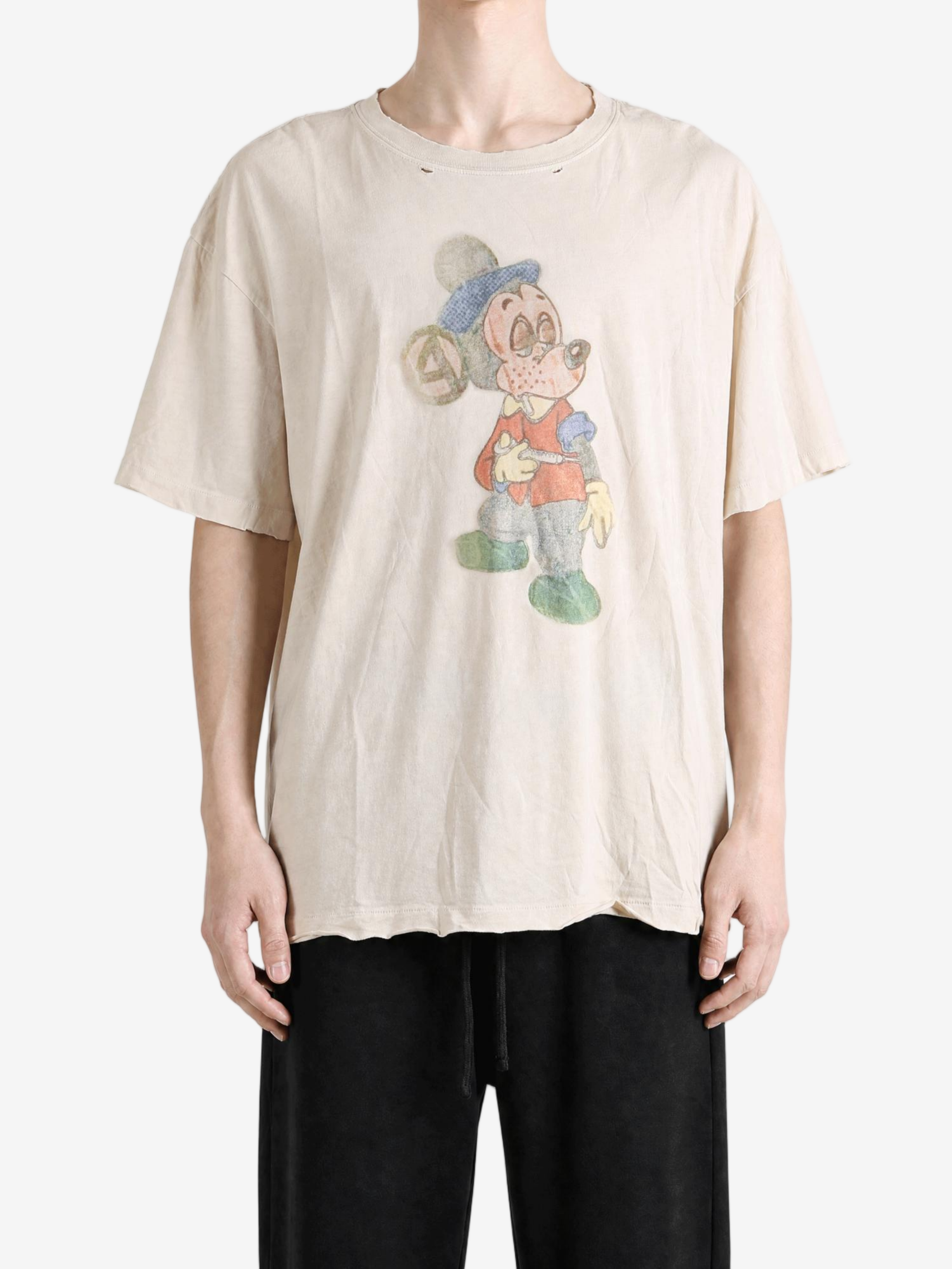 Tan t-shirt, full body view