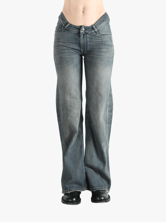 Blue jeans worn by a person,showing the jeans fit