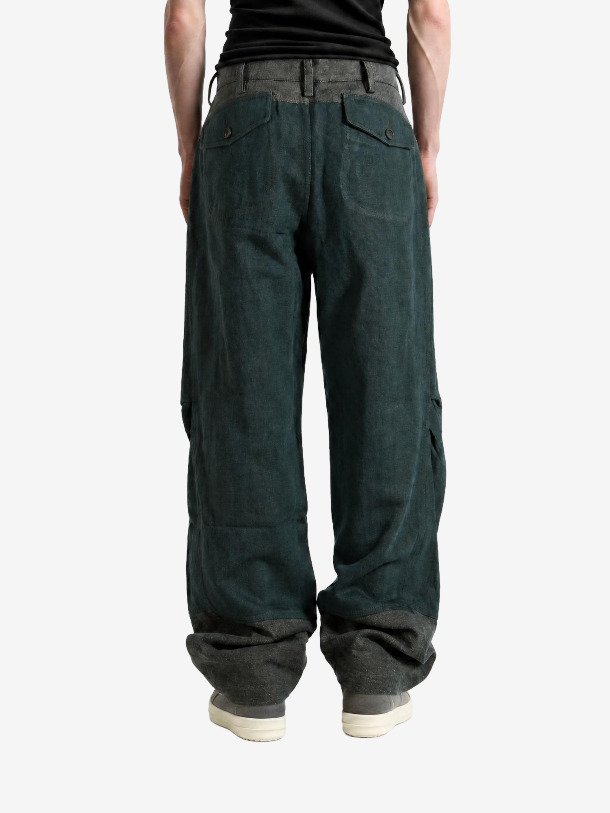 Green jeans, full body view