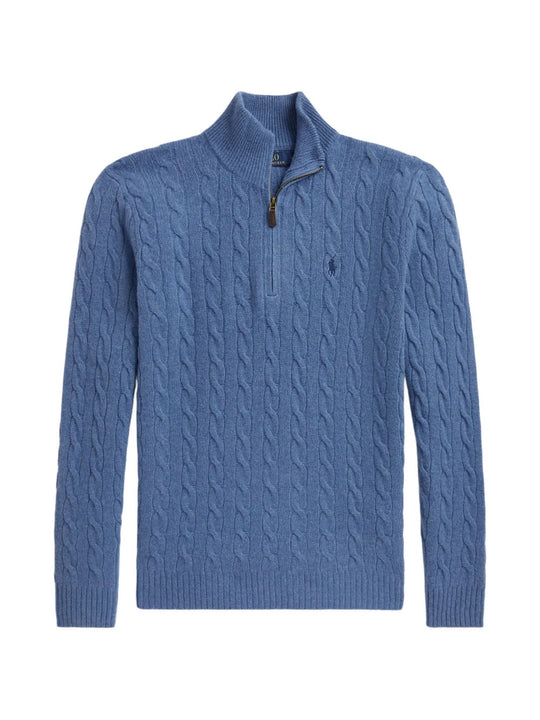 Blue knitwear, front view