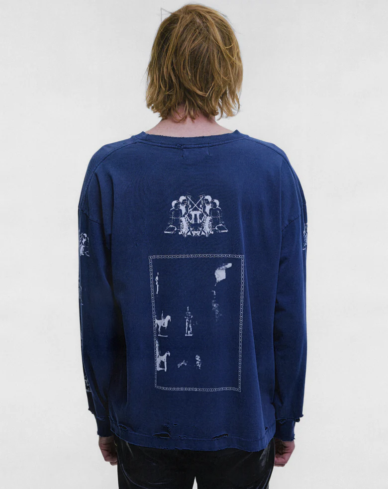 Navy t-shirt, full body view