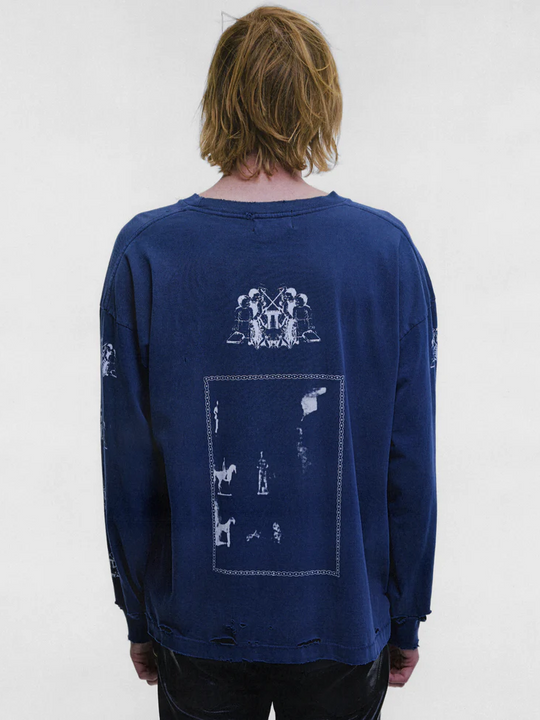 Navy t-shirt, full body view