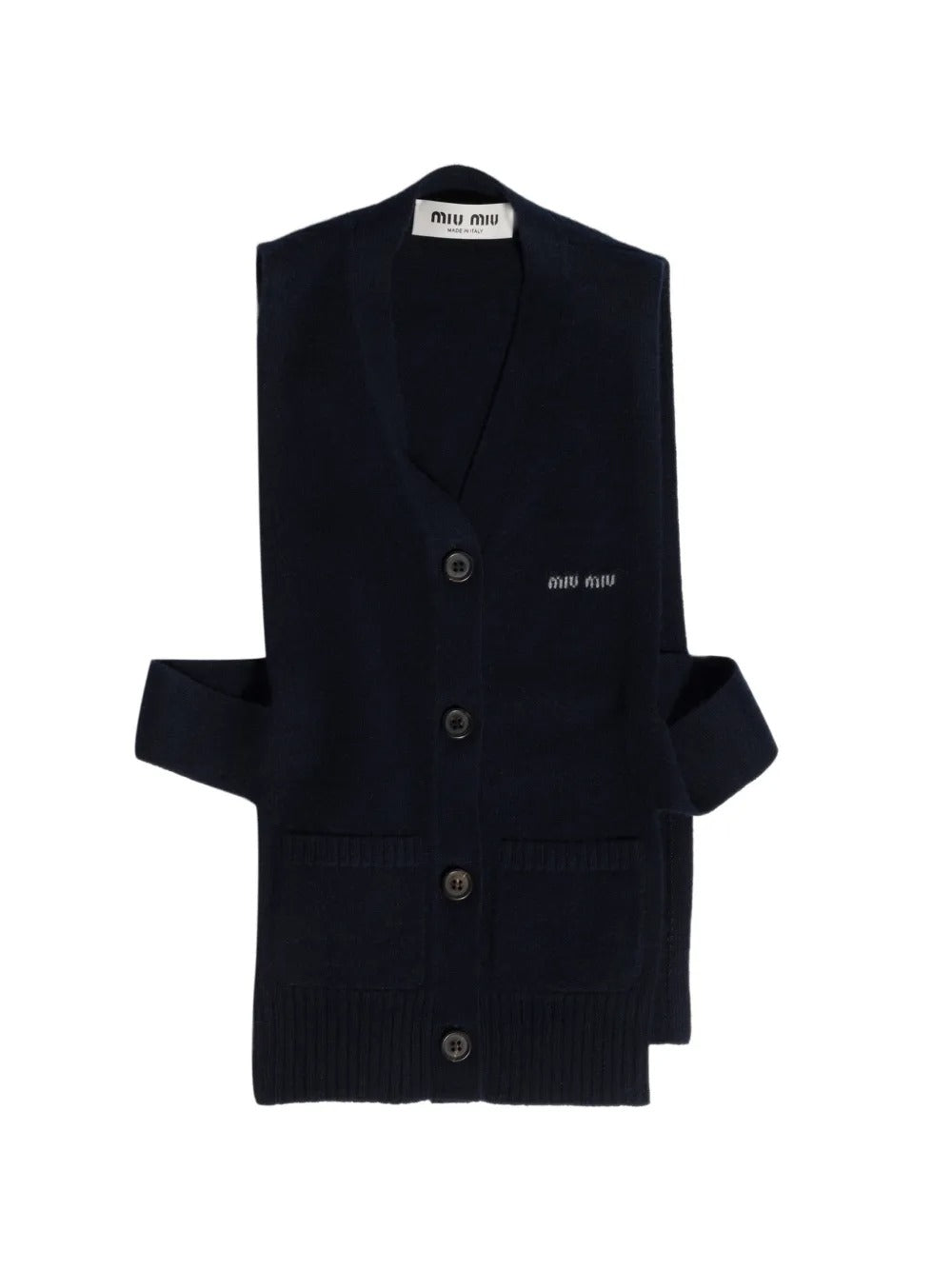 Blue cardigan, front view