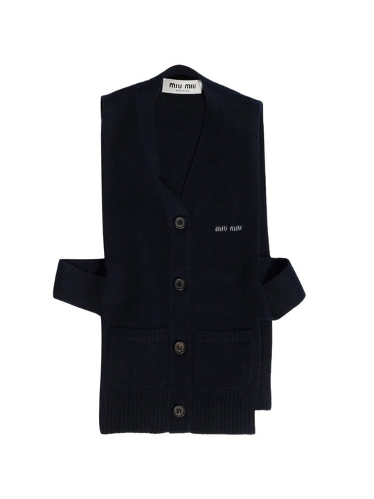 Blue cardigan, front view