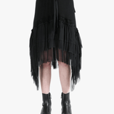 Black skirts worn by a person, showing the skirts fit
