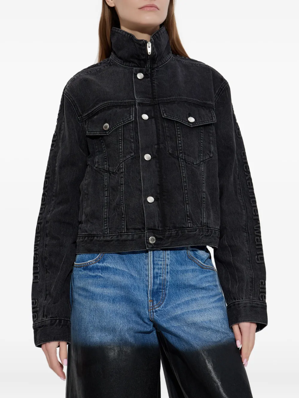 ALEXANDER WANG - Women Embossed Logo Panel Denim Track Jacket ALEXANDER WANG - Women Embossed Logo Panel Denim Track Jacket