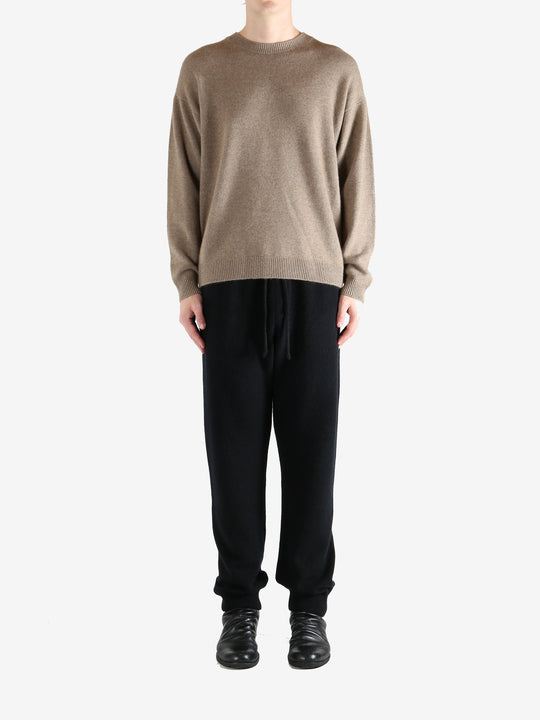 Brown knitwear, full body view