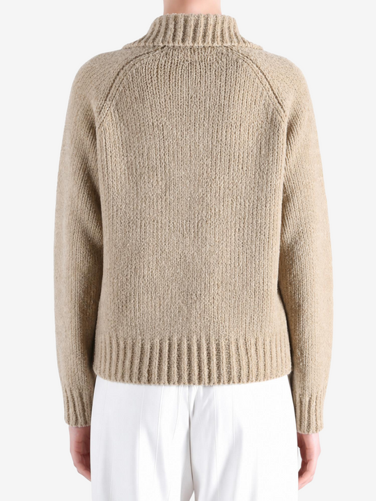 Tan knitwear, front view