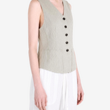 AMOMENTO - Women  Stripe Pocket Vest
