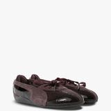 Burgundy flats, front view