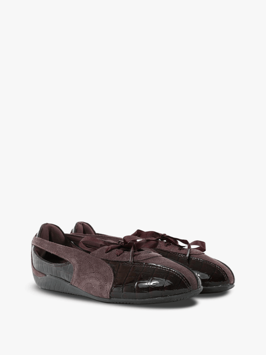 Burgundy flats, front view