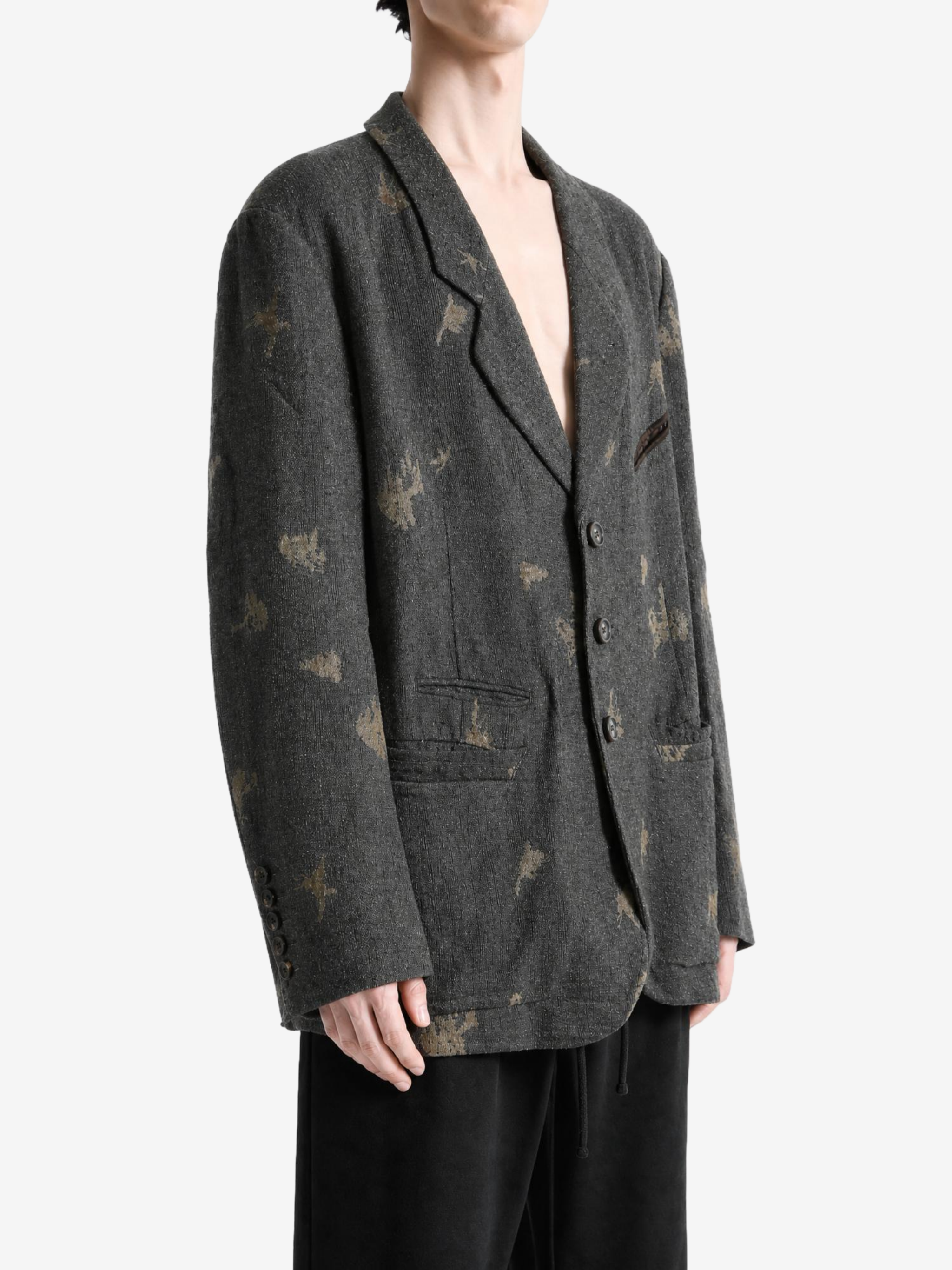 Grey blazer, full body view
