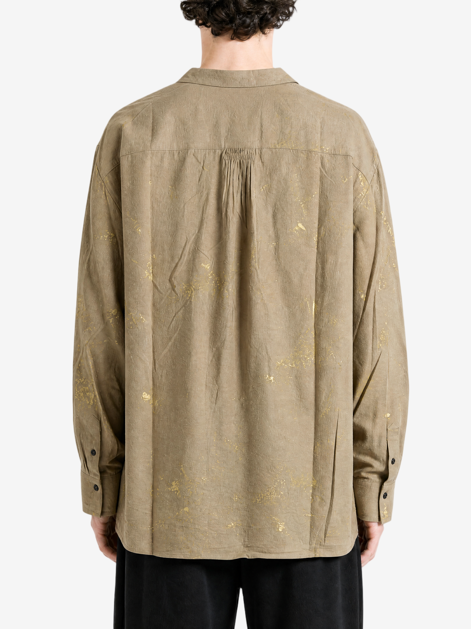 Tan shirt, full body view