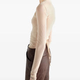Tan top worn by a person, showing the top fit