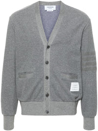 THOM BROWNE - Men Textured Cotton V Neck Cardigan