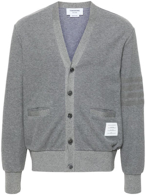 THOM BROWNE - Men Textured Cotton V Neck Cardigan