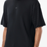 Close up of black t-shirt,showing texture of the polyester fabric