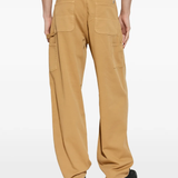 brown pants worn by a person, showing the pants fit