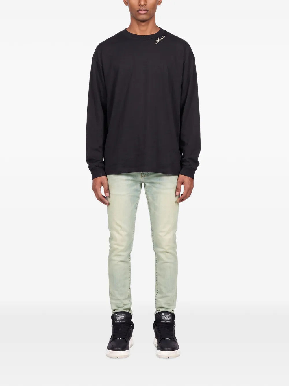 Black t-shirt, full body view