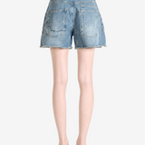 Blue shorts worn by a person, showing the shorts fit
