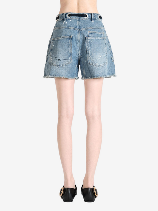 Blue shorts worn by a person, showing the shorts fit