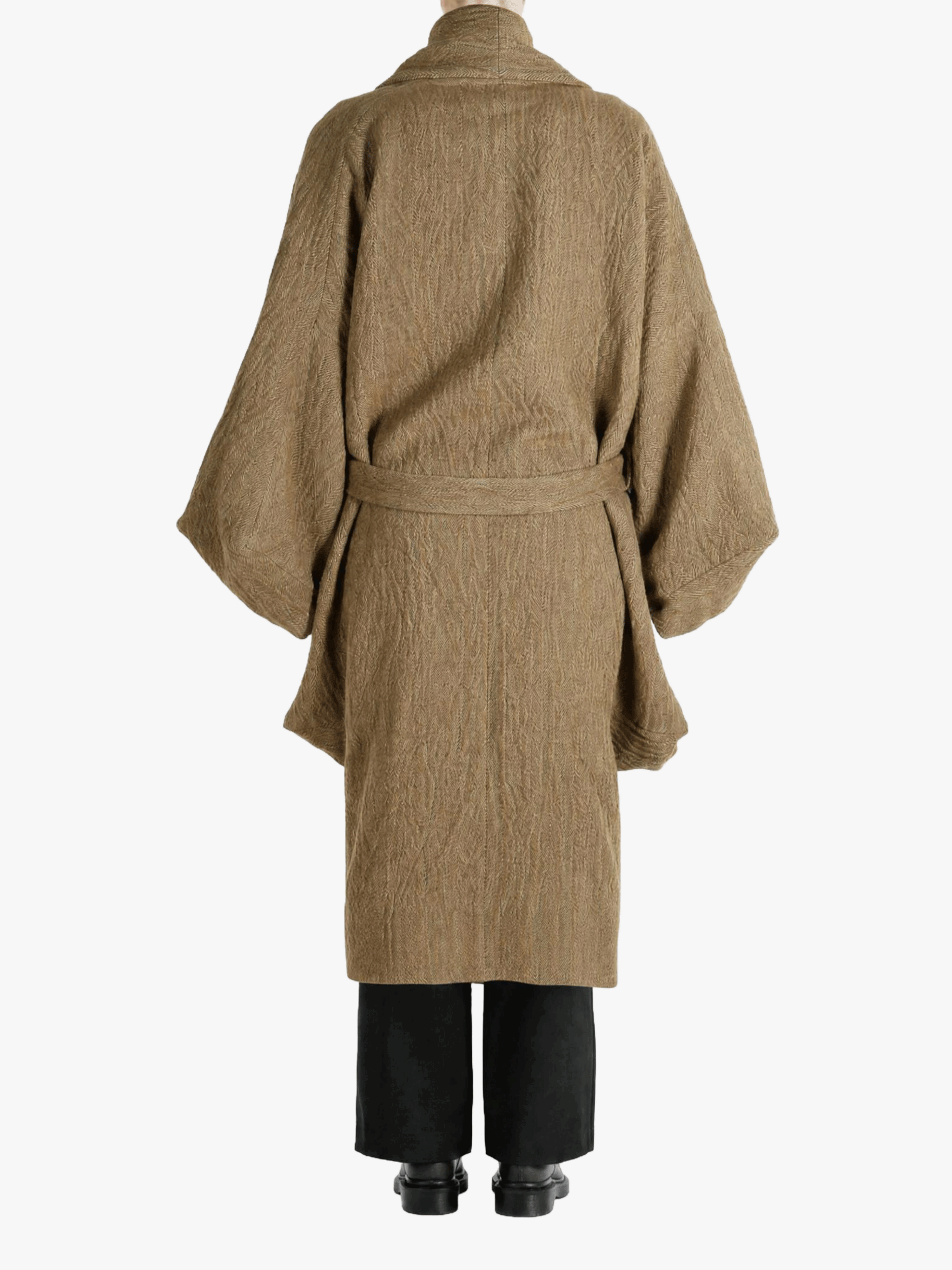 Tan jacket, full body view