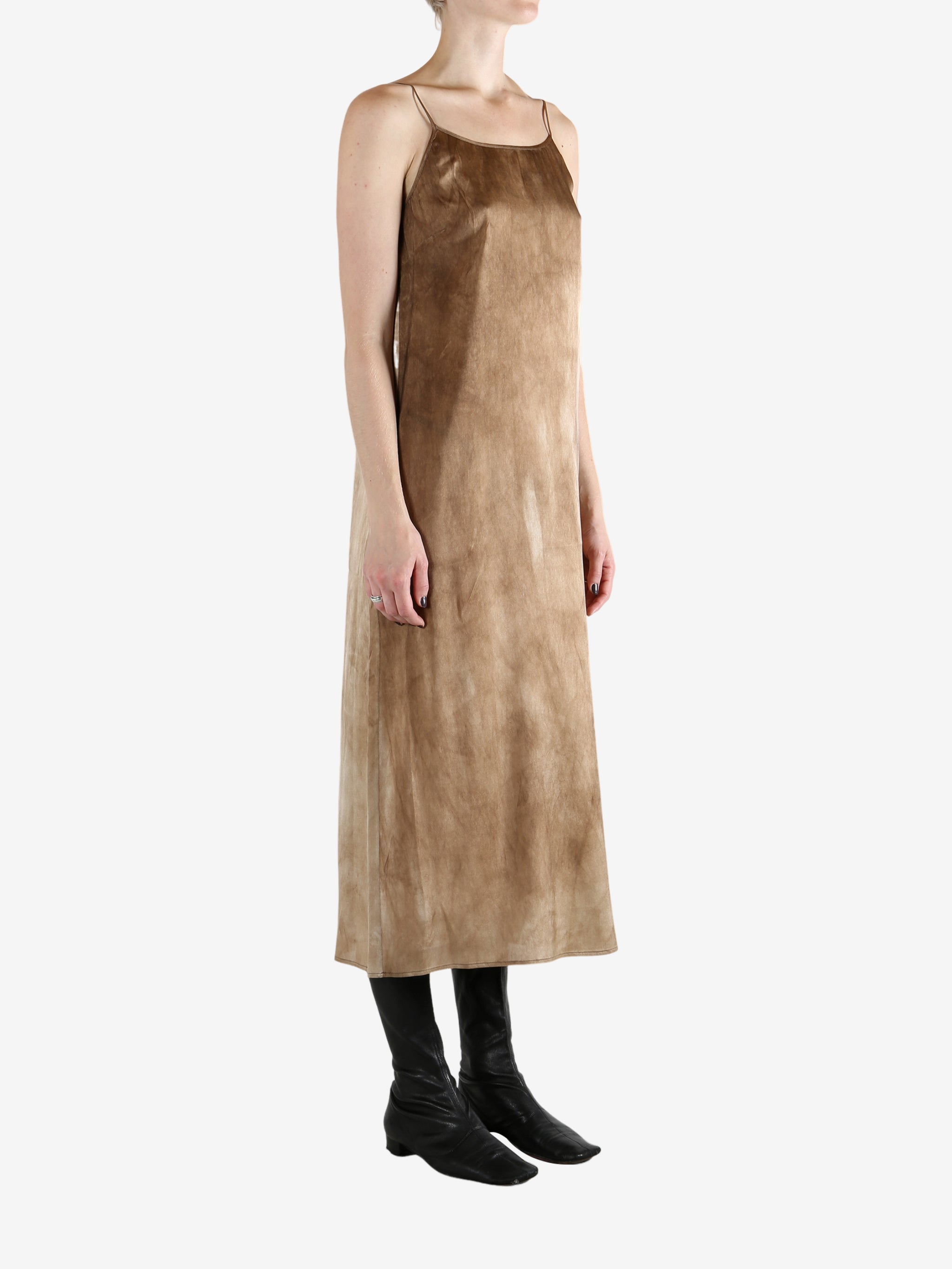 Tan dress, full body view