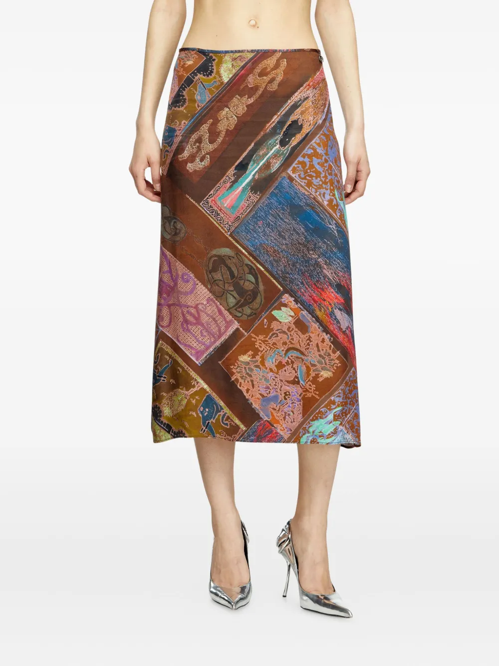 Brown skirt worn by a person, showing the skirt's fit