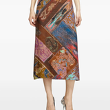 Brown skirt worn by a person, showing the skirt's fit