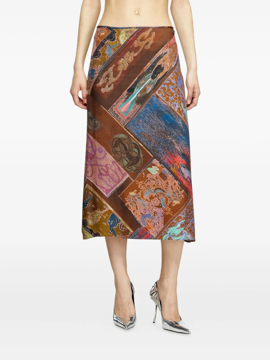 Brown skirt worn by a person, showing the skirt's fit