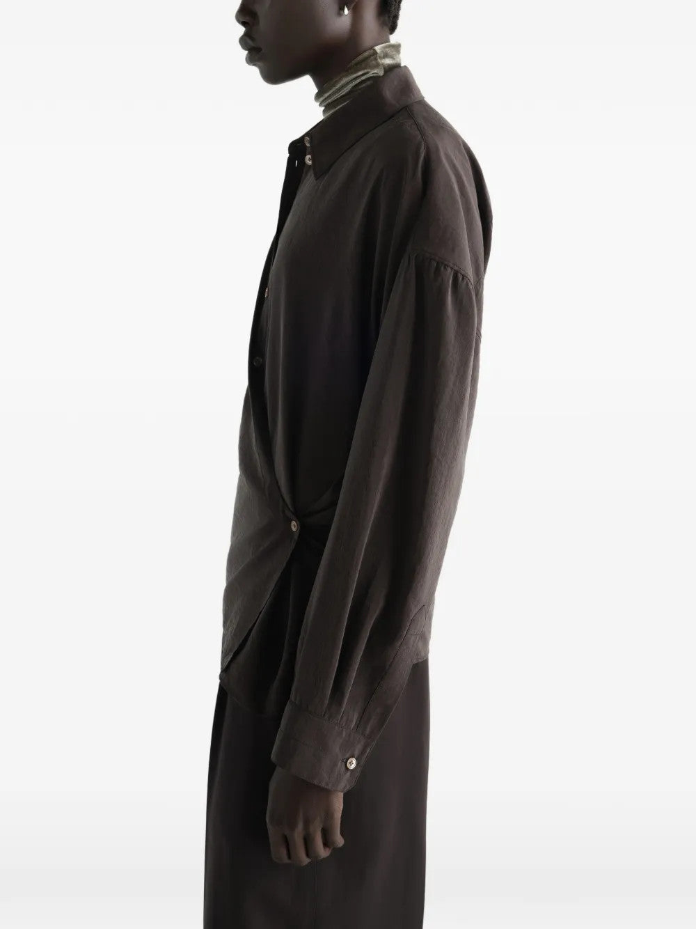 Brown shirt, full body view