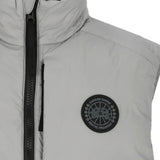 Close up of Grey jacket, showing texture of the 100% nylon fabric