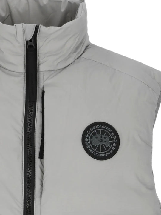 Close up of Grey jacket, showing texture of the 100% nylon fabric