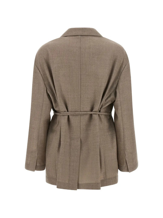 Tan jacket, back view