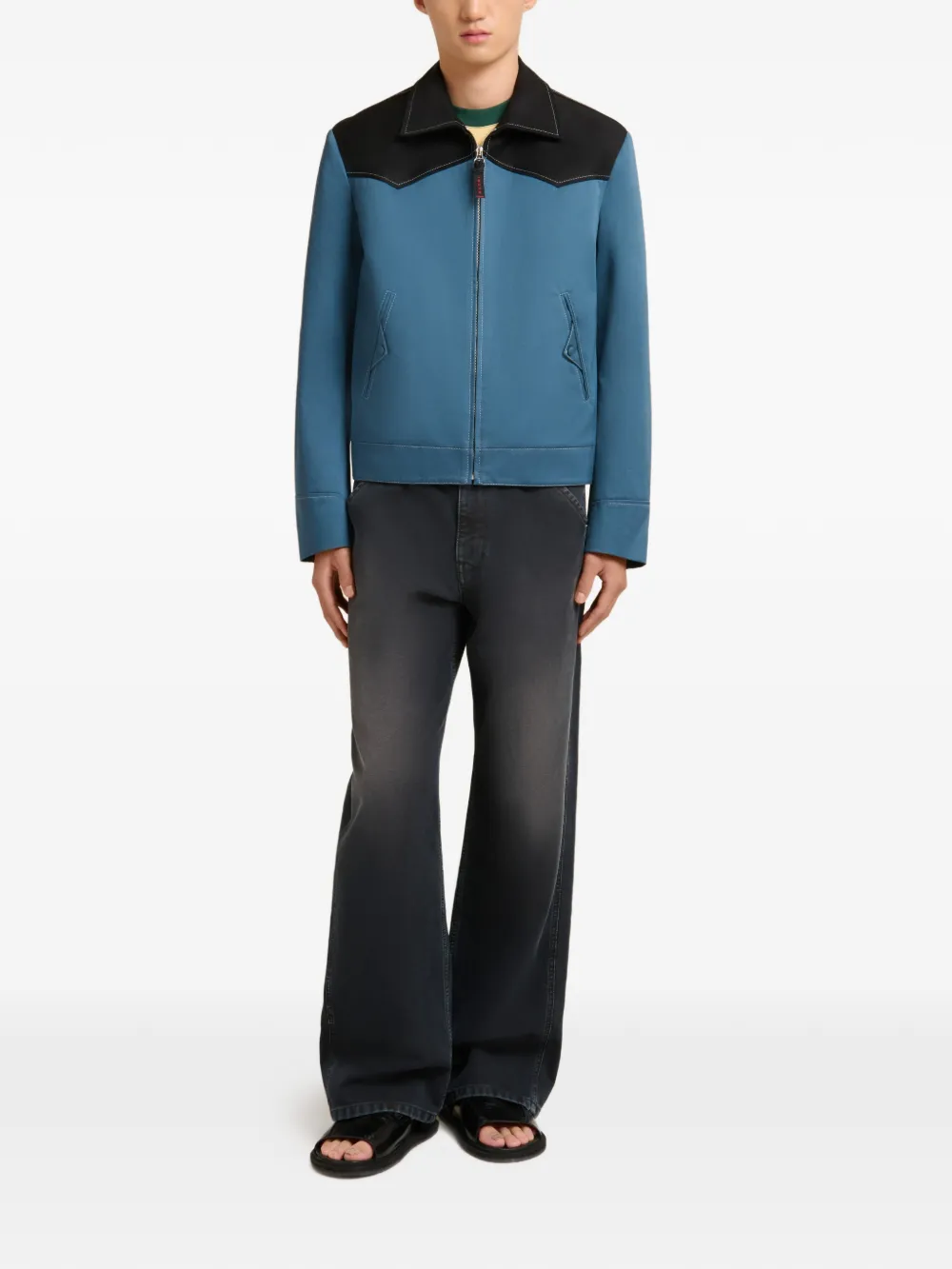 blue jacket, full body view