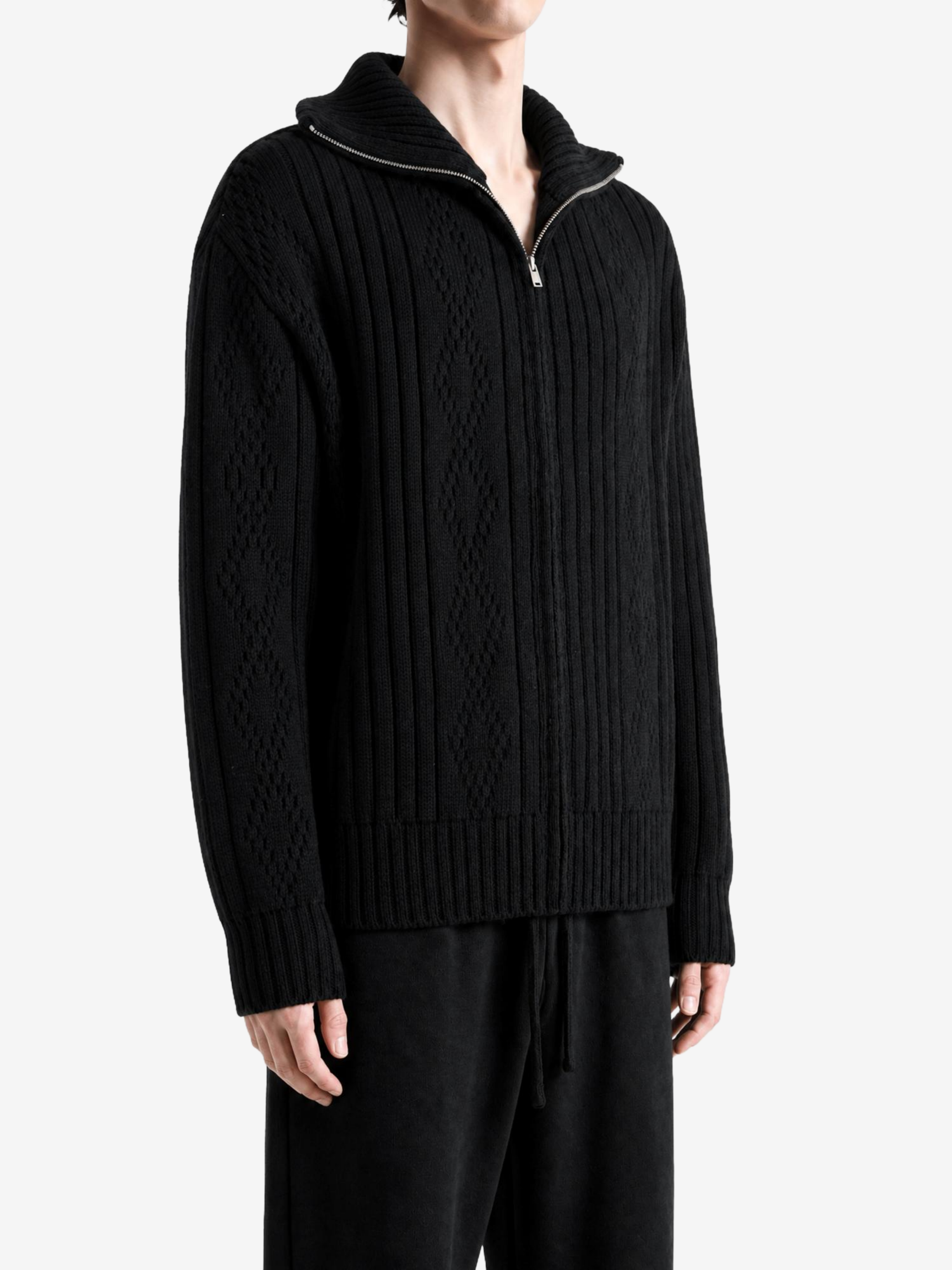Black knitwear, full body view