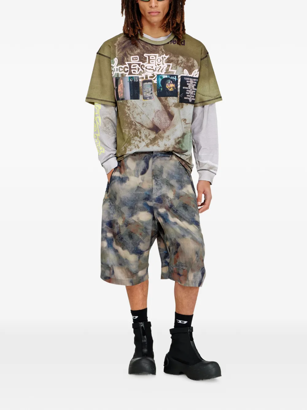 green t-shirts ,full body view