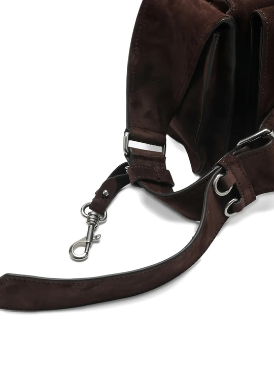 Close up of brown bag, showing texture of the Calf Leather fabric