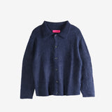 Navy cardigan, front view