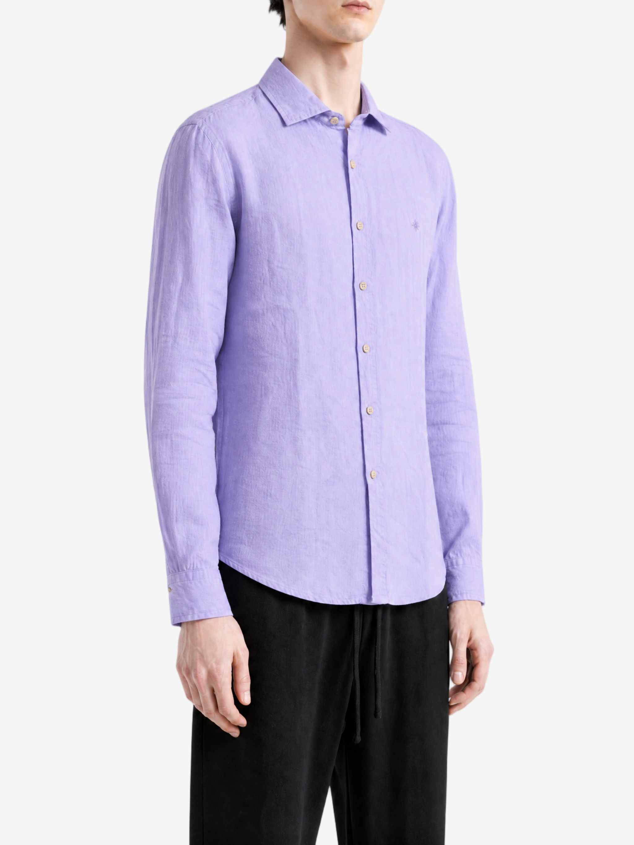 Purple shirt, full body view