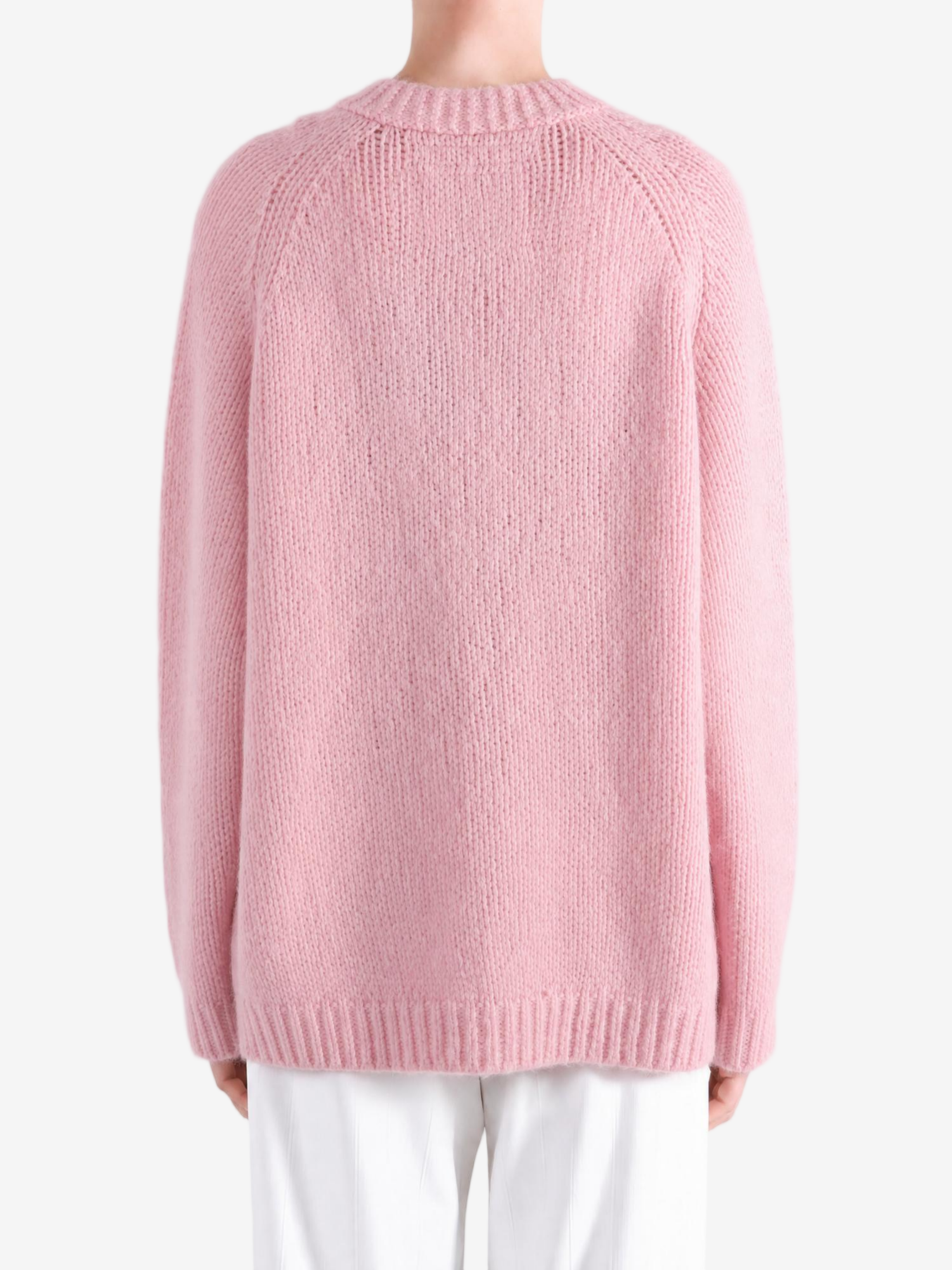 Pink knitwear, full body view