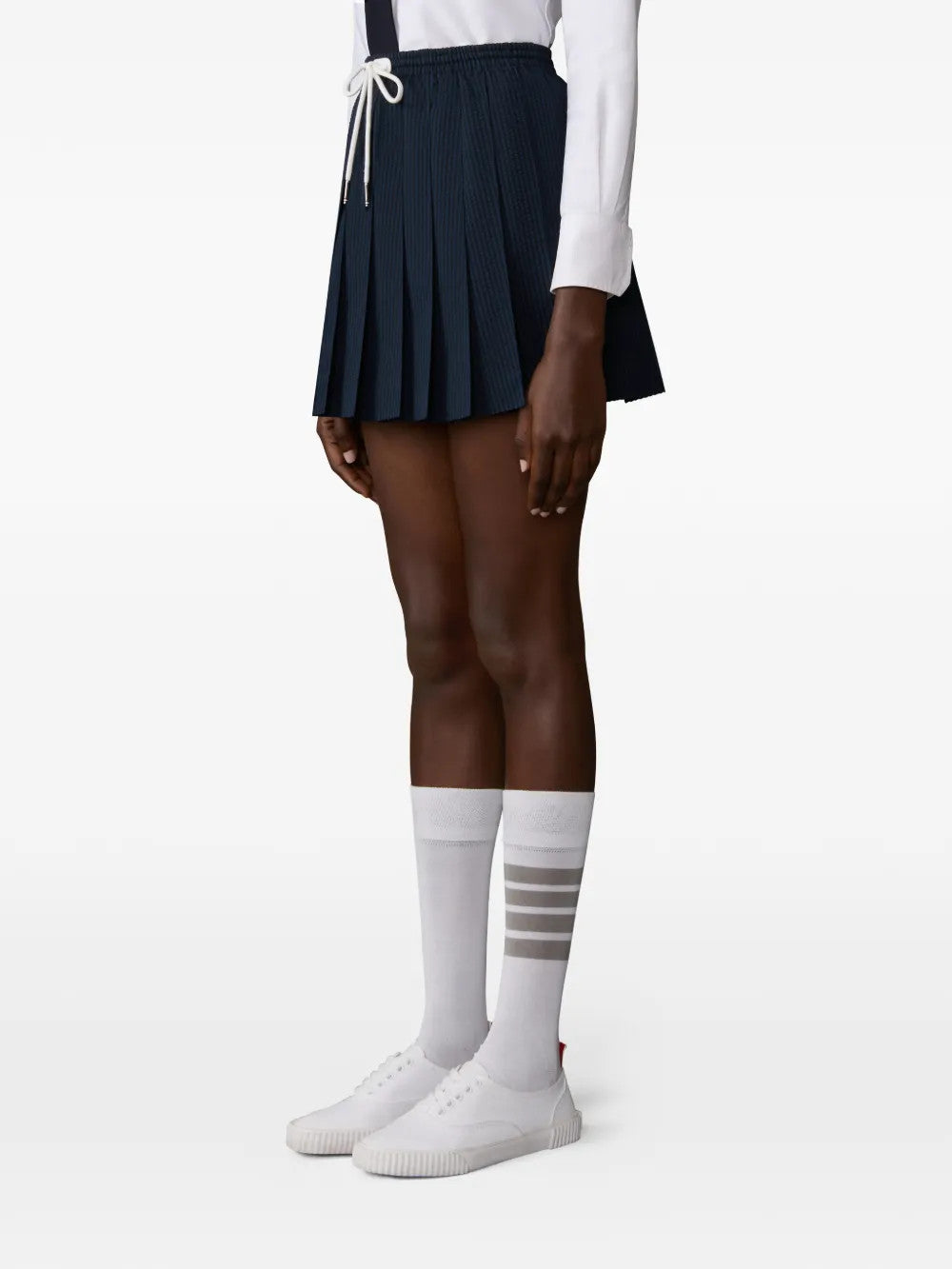 Navy skirt, full body view