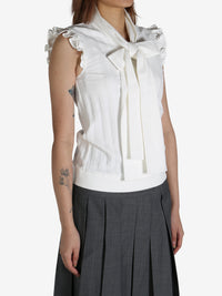 SHUSHU/TONG - Women Sleeveless Ruffled Top with Bow Tie Detail