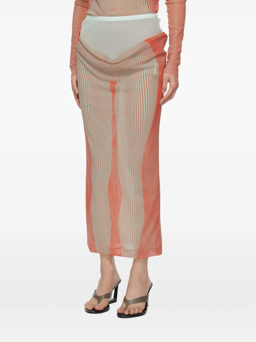 JEAN PAUL GAULTIER - Women Draped Pinstripe Body Morphing Long Skirt