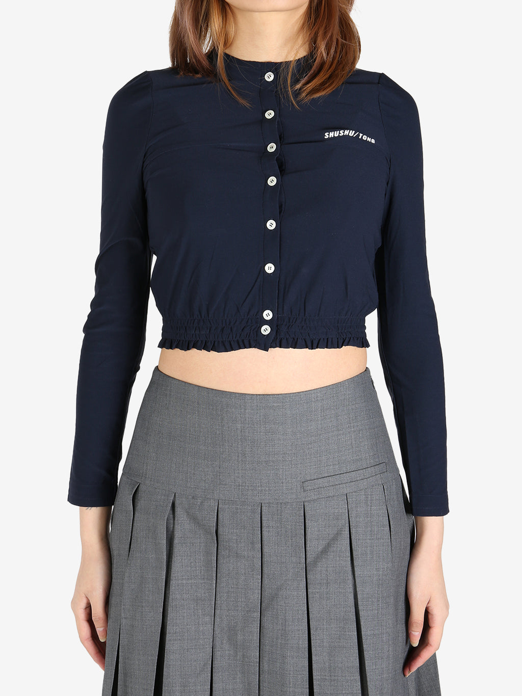 SHUSHU/TONG - Women Buttoned Cropped Elastic Fitted Top